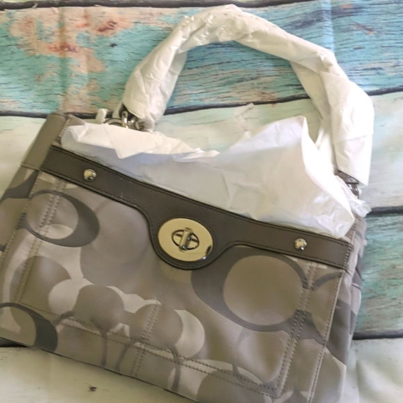 Coach Handbags - Silver and tan coach over the shoulder bag